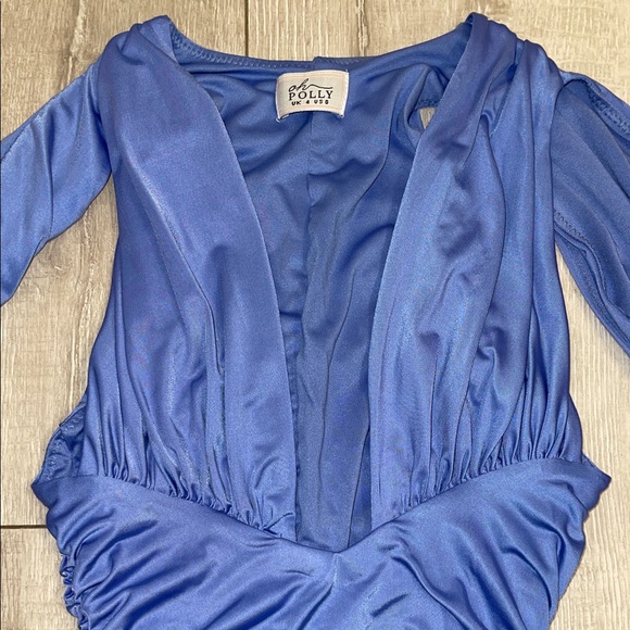 Oh Polly Blue Long Sleeve Ruched Mini Dress Size 0 - Picture 7 of 7